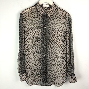 Equipment cheetah animal print silk button blouse